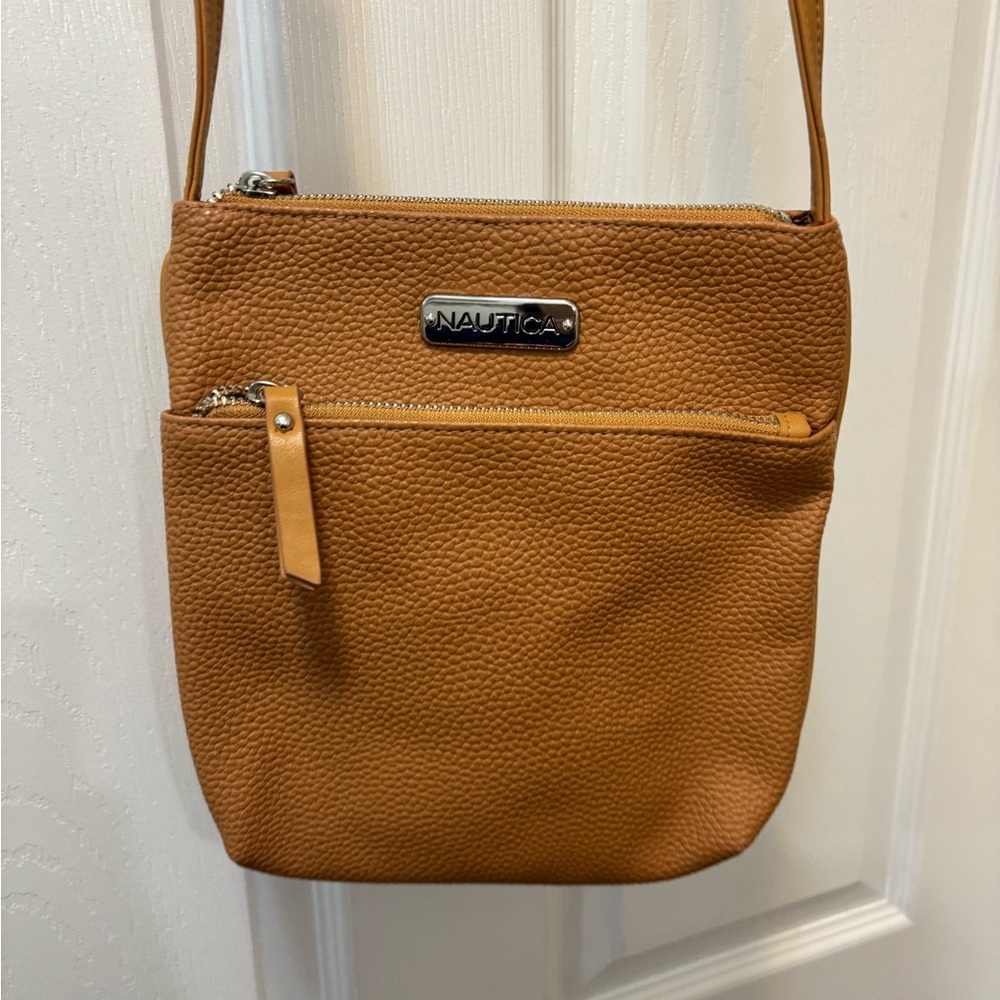 Nautica Tan Crossbody Bag with Adjustable Strap and Silver Hardware